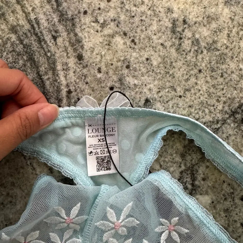 Lounge Underwear Womens XS blue lace thong floral mesh